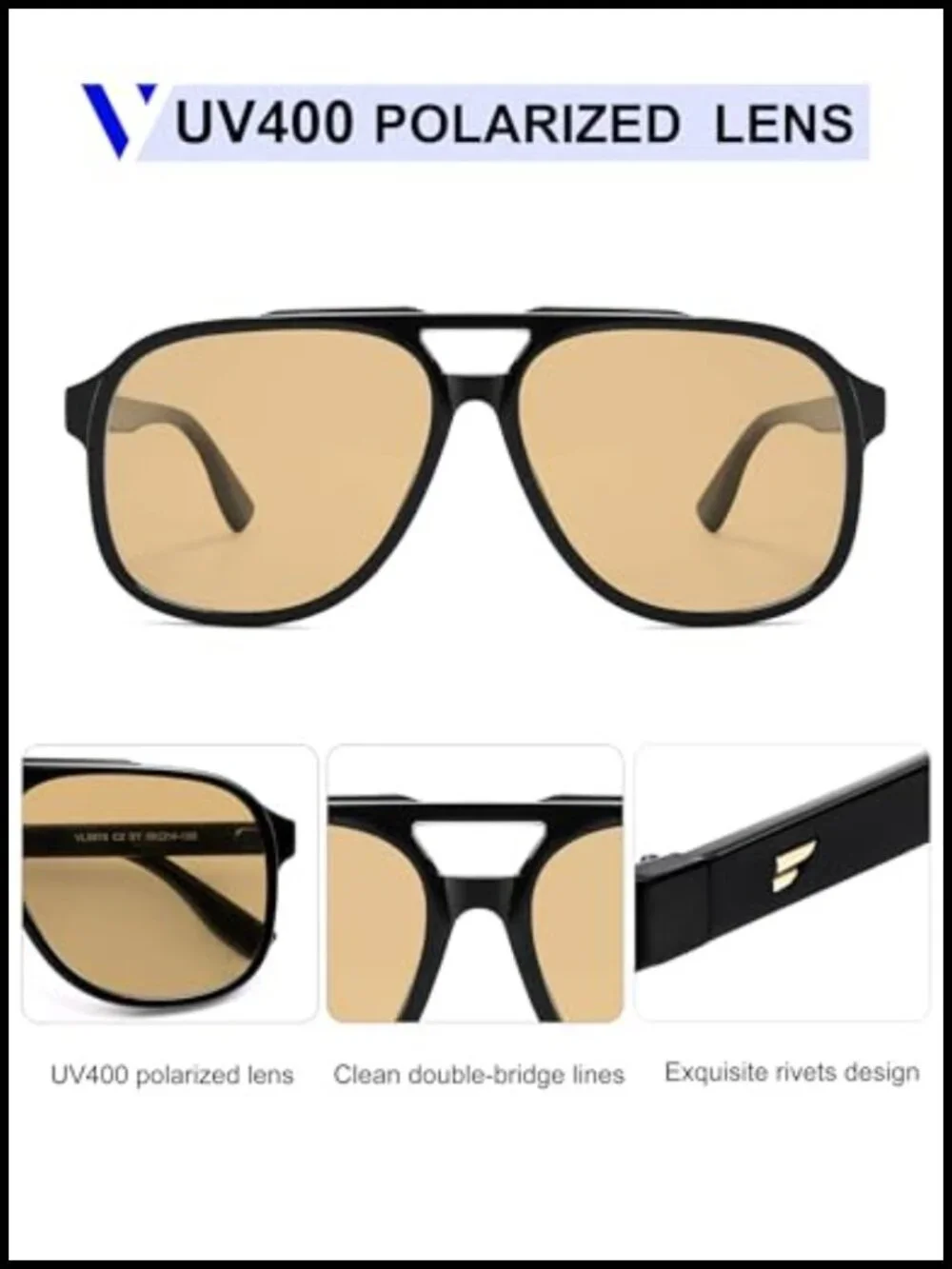 Retro Polarized Square Aviator Sunglasses Oversized UV400 Protection Unisex